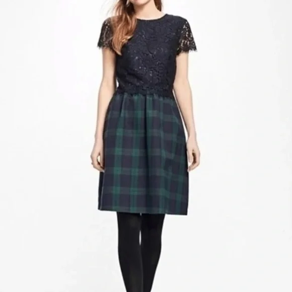 slim fit dress slacks Dark blue and green tartan dress with buttons